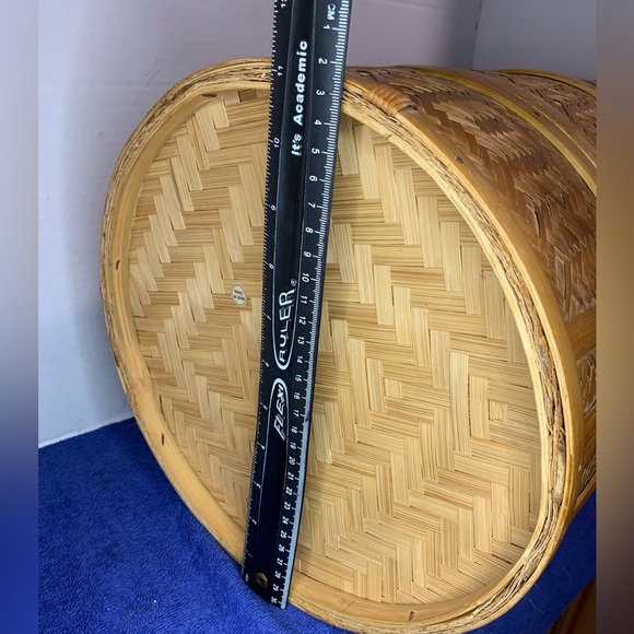 Vintage Chinese 3 Tier Wedding Basket Stacking Bamboo Rattan Woven Cane - Picture 8 of 9